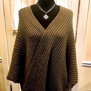 AERIE Women’s Olive Wide Knit One Size Loose Fitting Cardigan Wrap With Arms OS